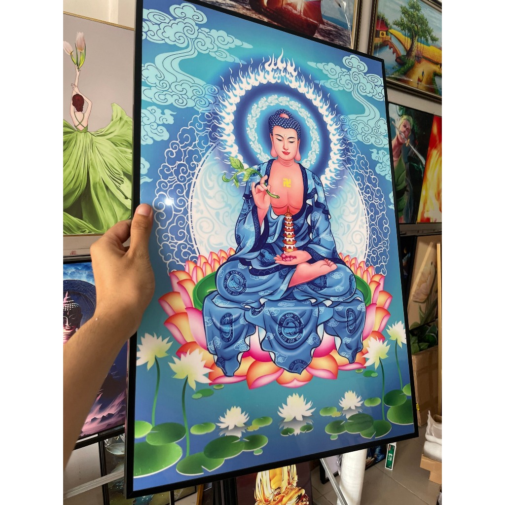 Tranh NAM MÔ DƯỢC SƯ LƯU LY QUANG VƯƠNG PHẬT - Tranh Treo Tường - Tráng Gương - Phòng Thờ - Tặng Kèm Đinh 3 Chân