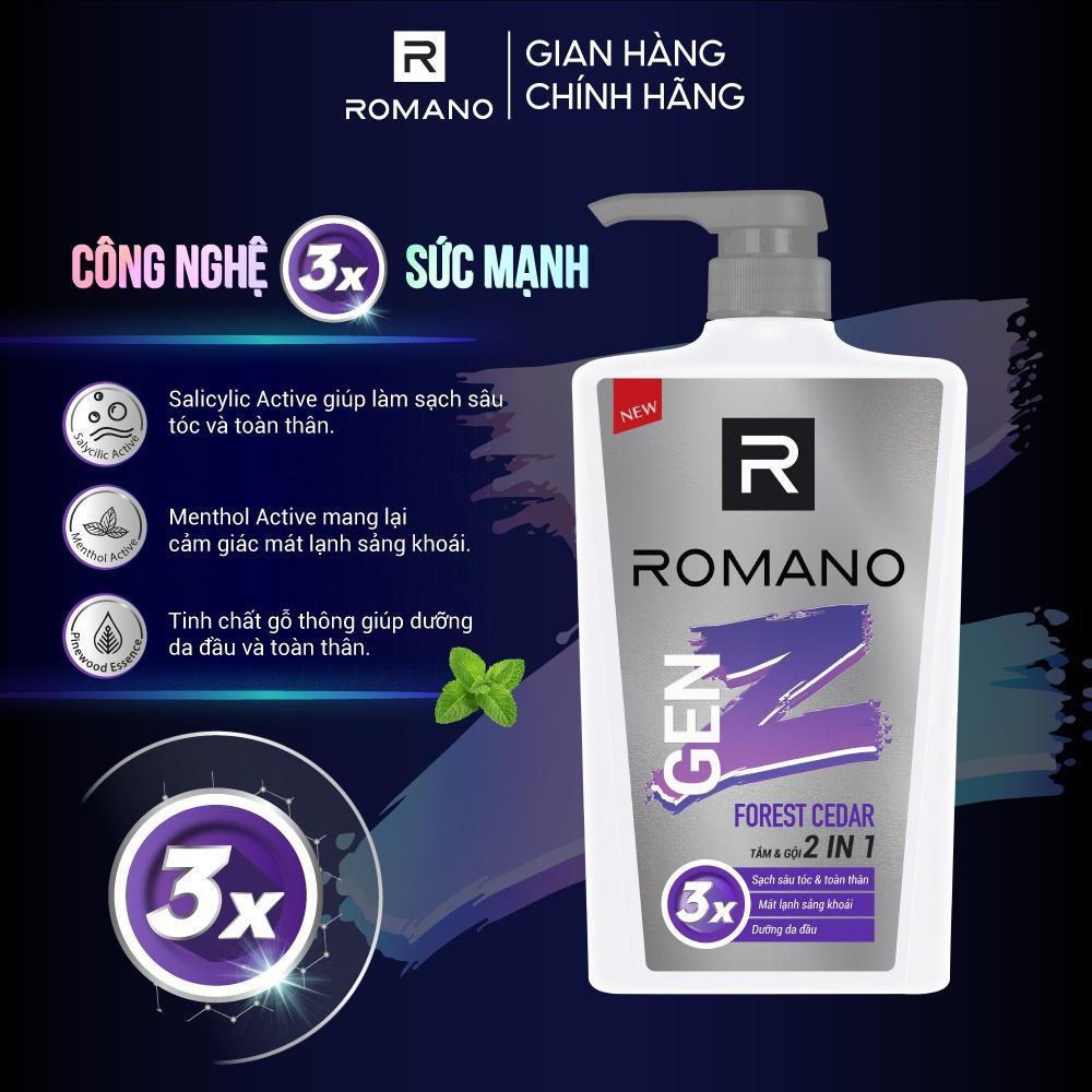 Ảnh Tắm gội cho nam 2in1 Romano Gen Z Hương Forest Cedar/ Sea Breeze 610g (Tặng mùi ngẫu nhiên) 1