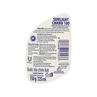 Nước rửa chén Sunlight Chanh 100 đánh bay dầu mỡ cứng đầu chai 750g