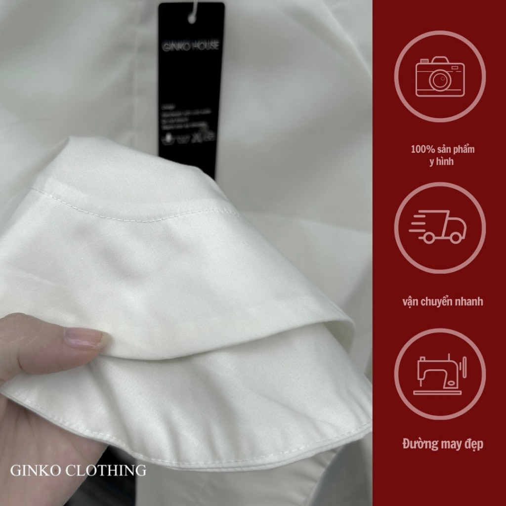 GINKO CLOTHING_Sơ Mi Công Sở Xếp Li Tay Cầu Kì Phối Cúc Bọc May Cổ Tàu Vạt Lệch Cực Xinh_SM2401