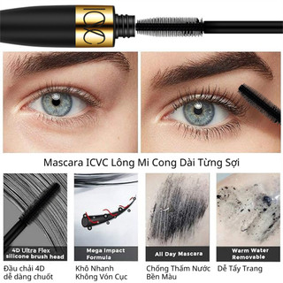 Mascara ICVC Uốn Cong Dài Dày Lông Mi Lâu Trôi Kháng Nước Không Vón Cục Không Dính