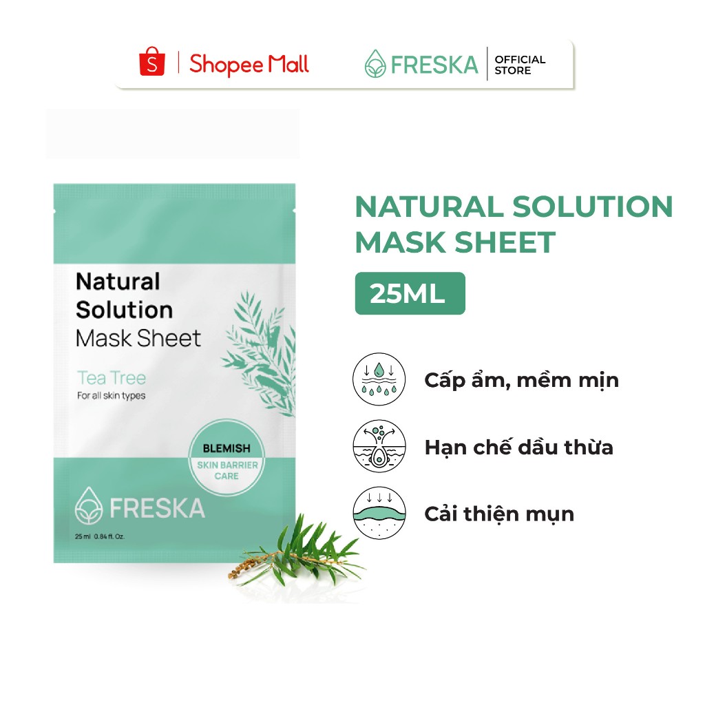 Ảnh Mặt nạ giấy tràm trà Freska Natural Solution Mask Sheet – Tea Tree 25ml 1