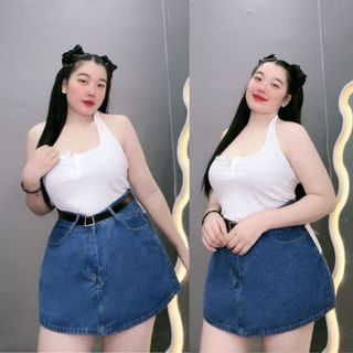 Chân váy jean NHỎ CLOVER bigsize nữ dáng A chất demi cạp cao hottrend đơn giản dễ phối thanh lịch style cá tính CV407