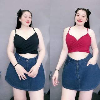 Chân váy jean NHỎ CLOVER bigsize nữ dáng A chất demi cạp cao hottrend đơn giản dễ phối thanh lịch style cá tính CV407