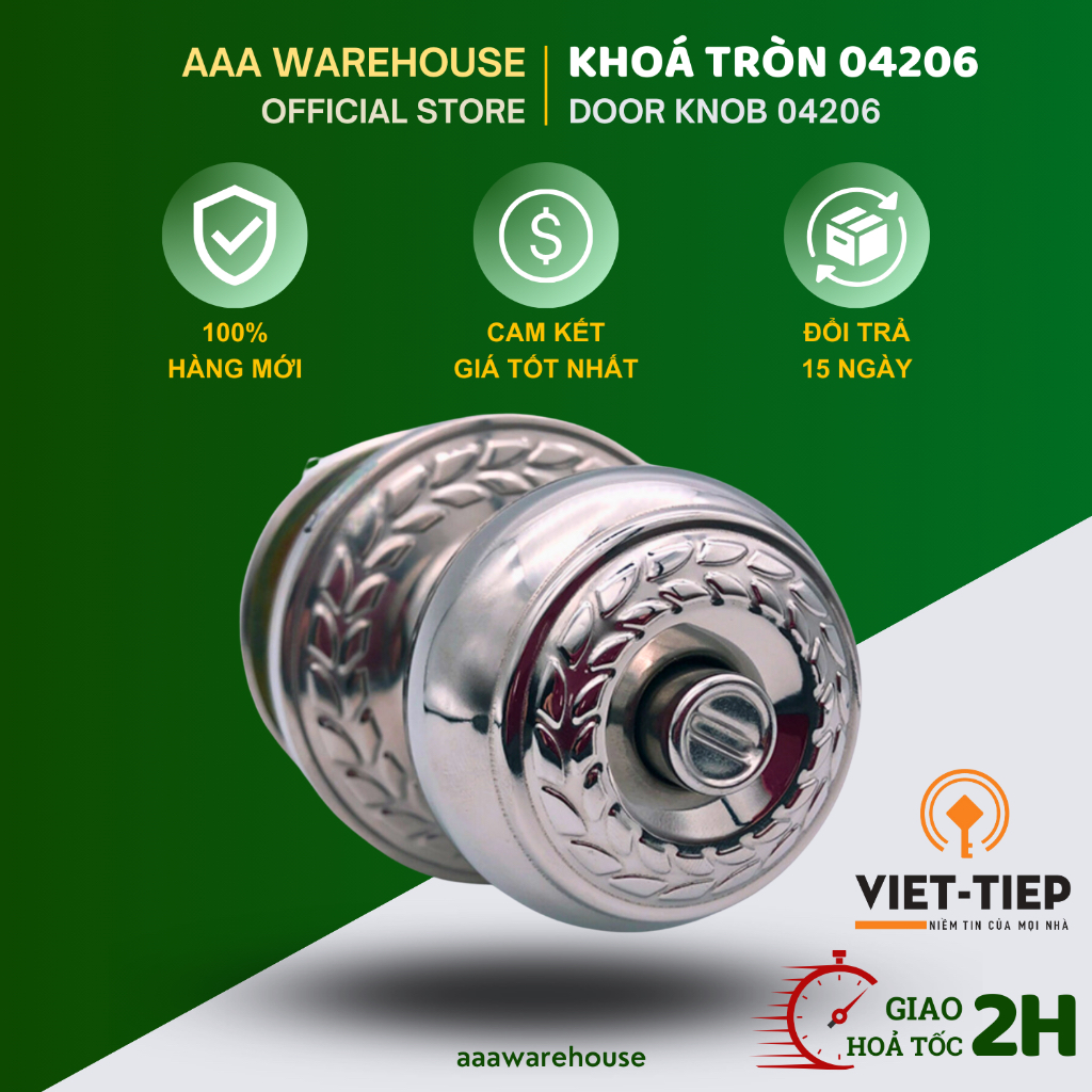 Ổ Khóa Cửa VIỆT TIỆP Tay Nắm Tròn 04206 (đóng hộp) Loại tốt, hàng dày ...