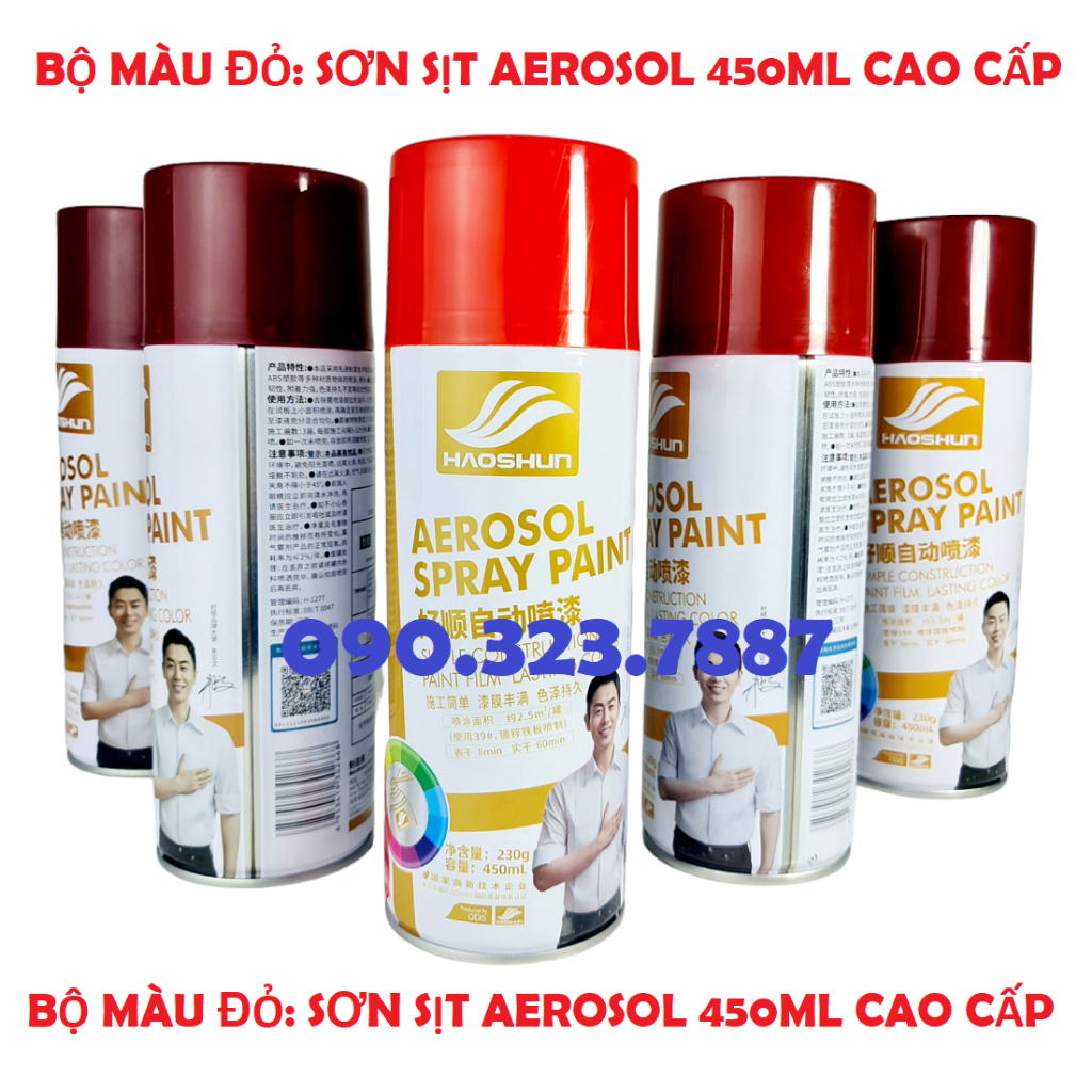 BỘ MÀU ĐỎ Sơn xịt cao cấp Chuẩn Màu Siêu Bóng HAOSHUN AEROSOL SPRAY