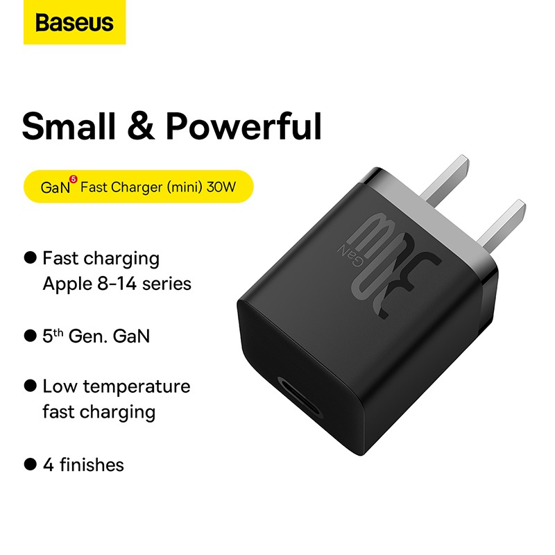 Ảnh Củ Sạc Baseus 30W GaN5 Hỗ Trợ Sạc Nhanh PD QC PPS với Cáp Type C cho phone kèm dây 30W 1