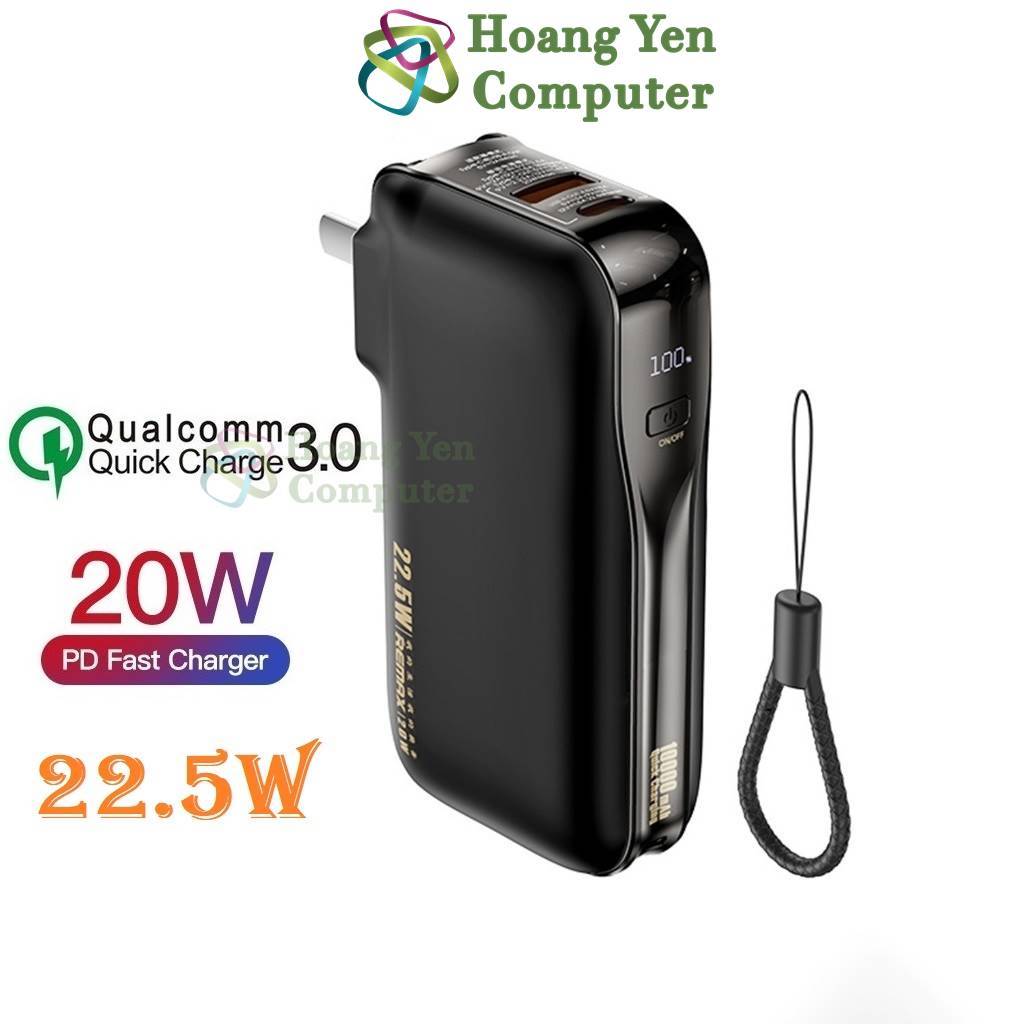 Sạc Dự Phòng Remax RPP-532 10000Mah (Sạc Nhanh QC3.0, PD20W), Nguồn AC Sạc Trực Tiếp - BH 1 Năm - Hoangyencomputer