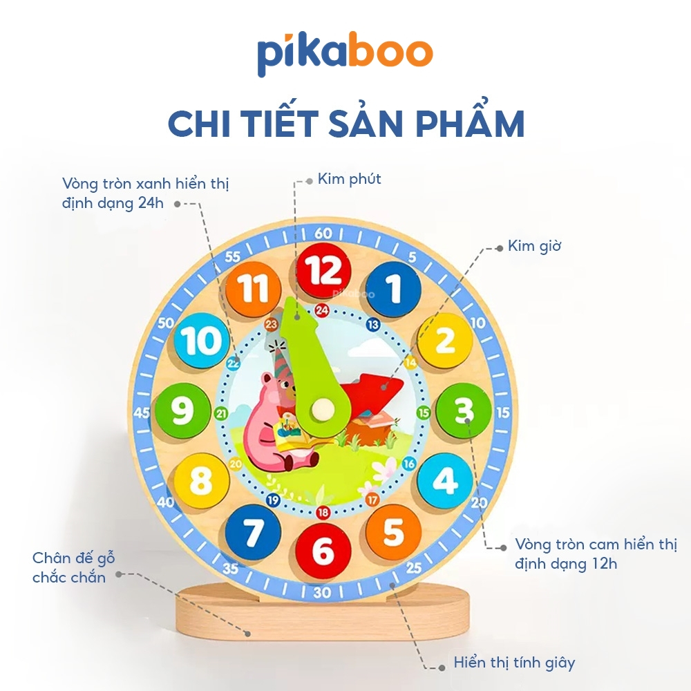Ảnh Đồ chơi giáo dục montessori đồng hồ số học gỗ Pikaboo, giúp bé phát triển tư duy trí tuệ ngay từ nhỏ 4