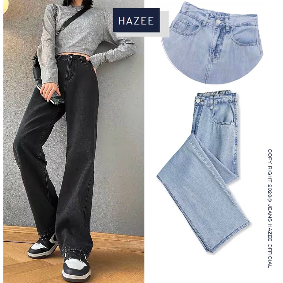 Quần Jeans lưng thun HAZEE thiết kế 2in1 (Khóa + Chun) chất liệu mềm mịn co giãn quần ống rộng