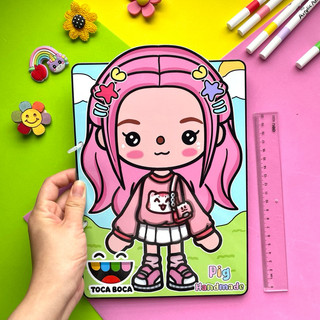 (mới) Đồ chơi bóc dán thời trang Búp bê giấy Tocaboca size to - Búp bê giấy Pighandmade