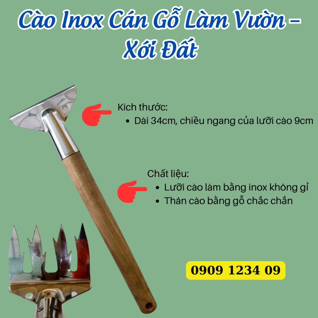 Cào Inox Cán Gỗ Làm Vườn - Xới Đất | Vườn Sài Gòn