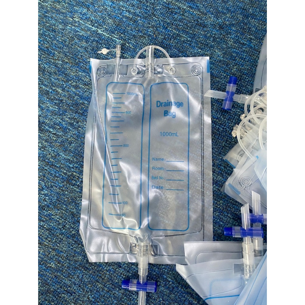 Combo 4 túi đựng nước tiểu 2000ml, 1000ml có van xả chữ T