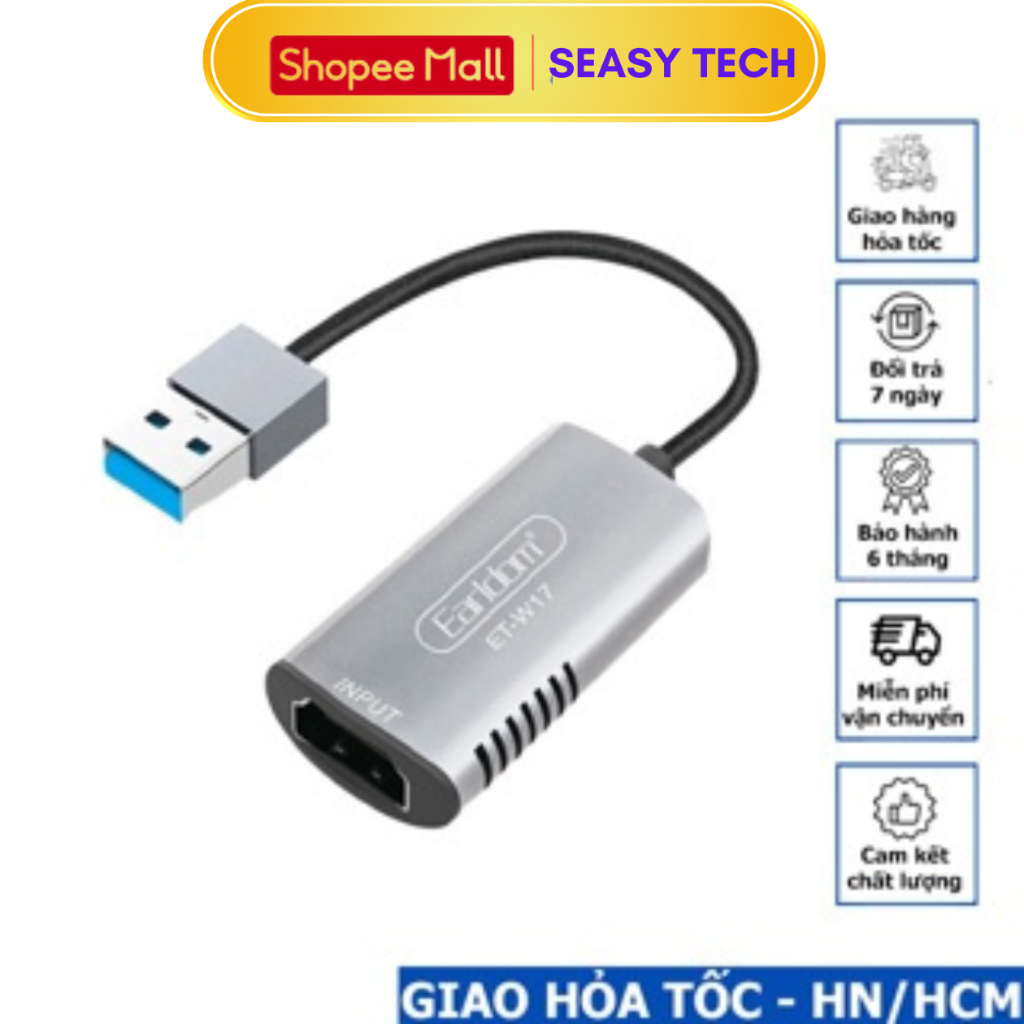 Cáp HDMI to USB 3.0 video capture Earldom W17 hỗ trợ Live Stream Camera ...