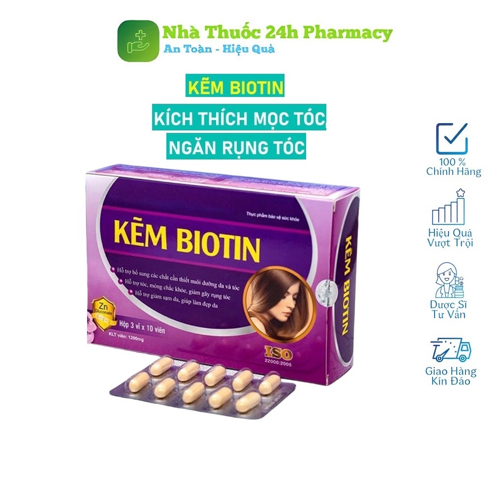 Kẽm Biotin viên uống mọc tóc chính hãng, giúp mọc tóc nhanh, giảm gãy ...