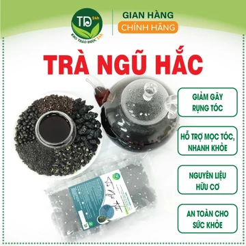 Trà ngũ hắc đã rang thơm (gạo lứt, đậu đen, mè đen, kỳ tử đen, dâu tằm), kích thích mọc tóc, đẹp da, khôi phục tóc rụng