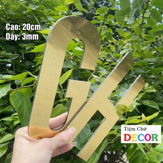 Chữ Vàng Gương Cao 20cm In Hoa dày 3mm T1 dán tường, Chữ Decor Biển quảng cáo Chất Liệu Alu dán biển quảng cáo