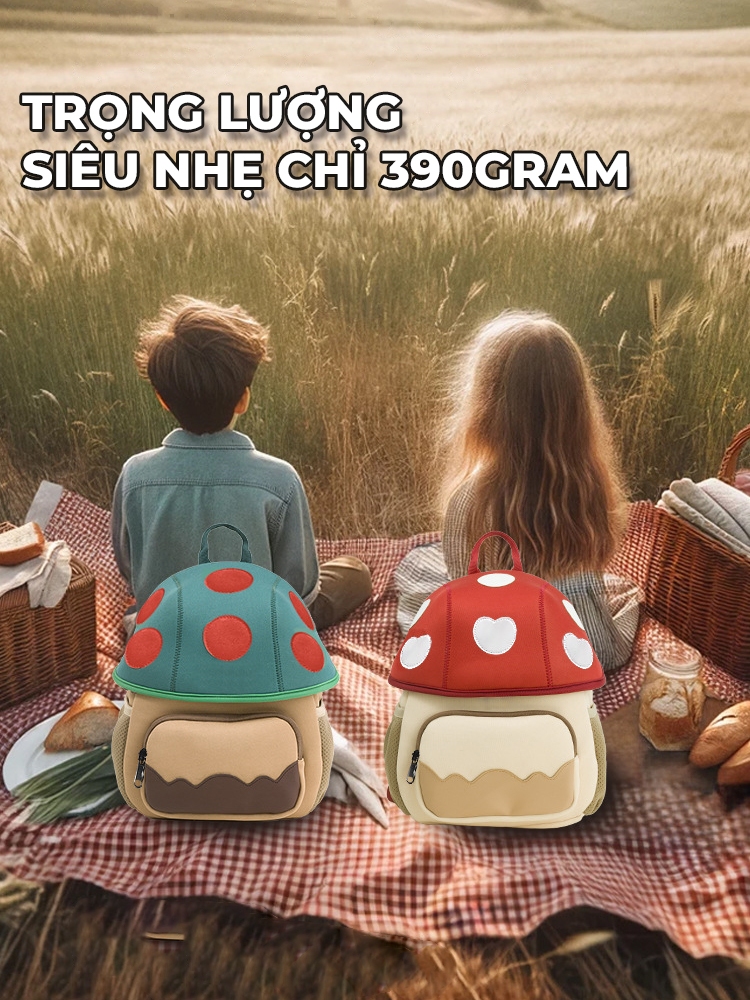 Ảnh Balo trẻ em mẫu giáo mầm non 1989KIDS từ 2 đến 5 tuổi,chất liệu mềm mại,hình nấm đáng yêu,Balo trẻ em cho bé trai bé gái 3