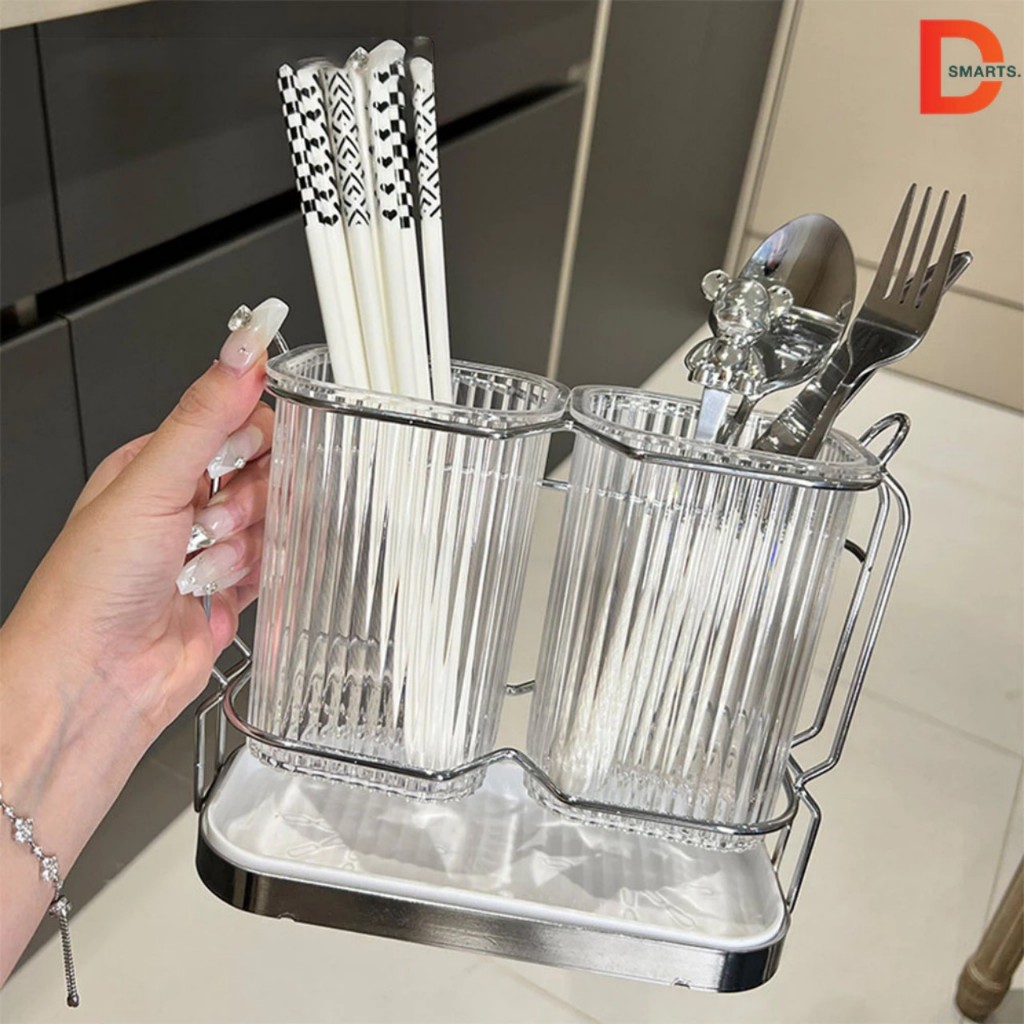 Hộp Đựng Dao, Thớt, Đũa, Muỗng, Nắp Nồi Đa Năng Có Khay Hứng Nước Thông Minh, Kệ Để Dao Thớt Viền Vàng Sang Trọng