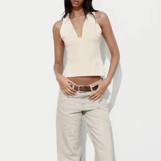 Zara made in Morocco đủ tag áo cotton không tay cổ V xinh  - nữ