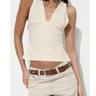 Zara made in Morocco đủ tag áo cotton không tay cổ V xinh  - nữ