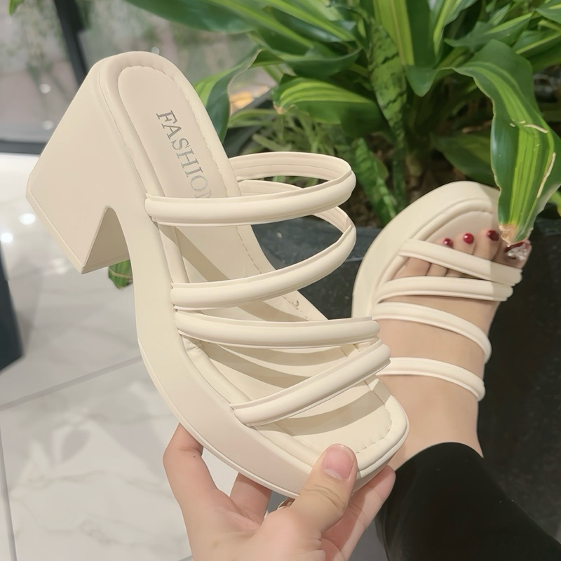 Dép xuồng quai dây da bản ngang chắc chắn mã 2323 da mềm cao 8,5cm