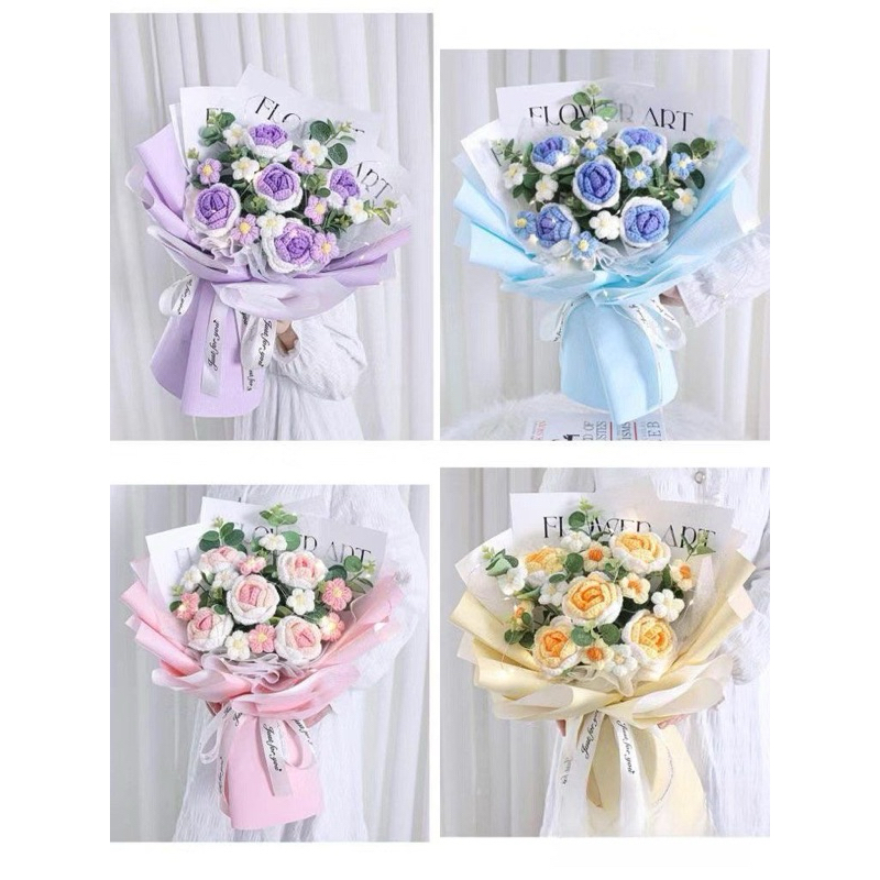 Bó Hoa Hồng Handmade Móc Len 