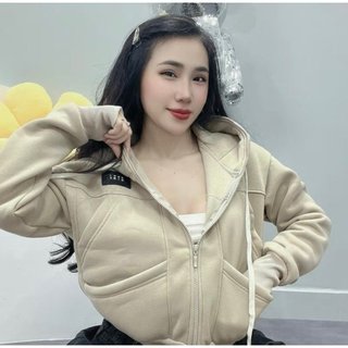 Áo Khoác Nỉ Nữ Dây Kéo Logo Thêu Có 6 Túi Chống Nắng Cực Tốt thời trang phong cách
