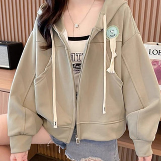ÁO KHOÁC NỈ DÂY KÉO FROM RỘNG HỌA TIẾT THÊU HÌNH DỄ THƯƠNG CÓ DÂY THẮT NHƯ HÌNH