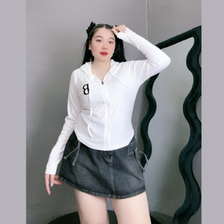 Áo khoác bigsize nữ dáng áo ngắn dài tay khóa kéo tiện lợi có mũ chất gân tăm co giãn che nắng G25