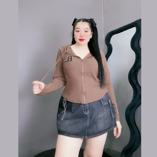 Áo khoác bigsize nữ dáng áo ngắn dài tay khóa kéo tiện lợi có mũ chất gân tăm co giãn che nắng G25