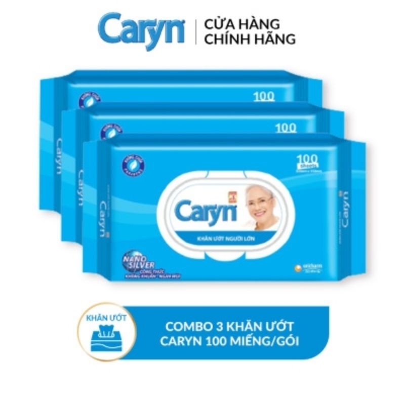 3 gói khăn ướt Caryn 100 tờ