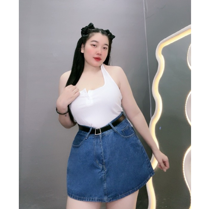 Chân Váy jean Có Lót Dáng  Chữ A Bigsize Nữ Có Quần Bảo Hộ Chất Vải Không Co Giãn CV407