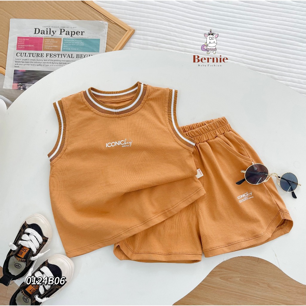 Bộ ba lỗ trơn màu bé trai, set ba lỗ cotton mềm mát, cá tính cho bé Bernie