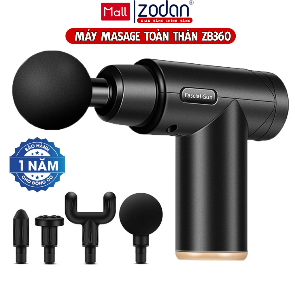 [BH 2NĂM] Máy mát xa cầm tay, súng massage ZODAN ZB360 toàn thân 4 đầu thay thế 6 cấp độ BH 2 NĂM - 1