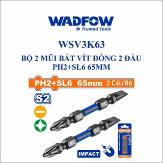 ĐỒ NGHỀ WADFOW Bộ 2 Mũi bắt vít đóng 2 đầu  PH2+SL6 65mm WSV3K63