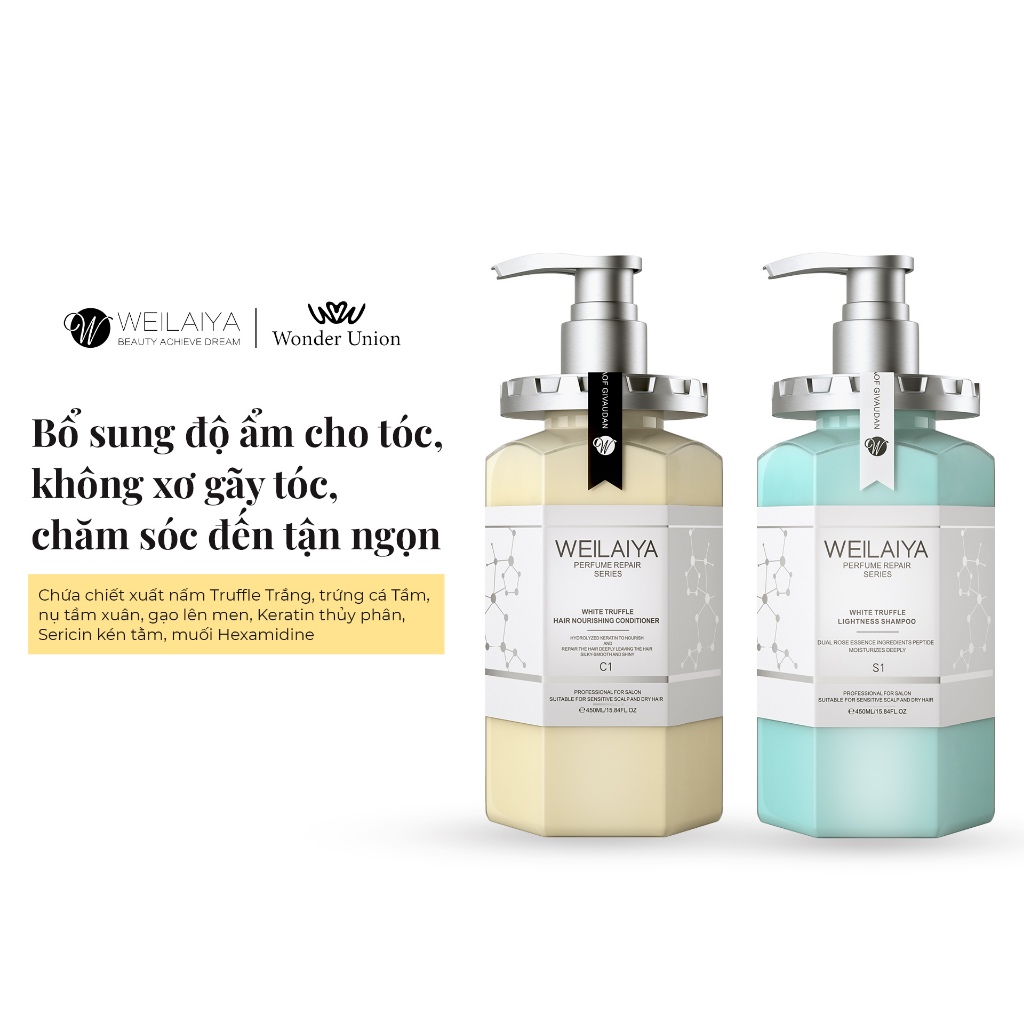 Ảnh Cặp dầu gội xả phục hồi Weilaiya chiết xuất nấm Truffle giúp chống lão hóa da đầu, mượt tóc cho tóc hư tổn chai 450ml x2 1