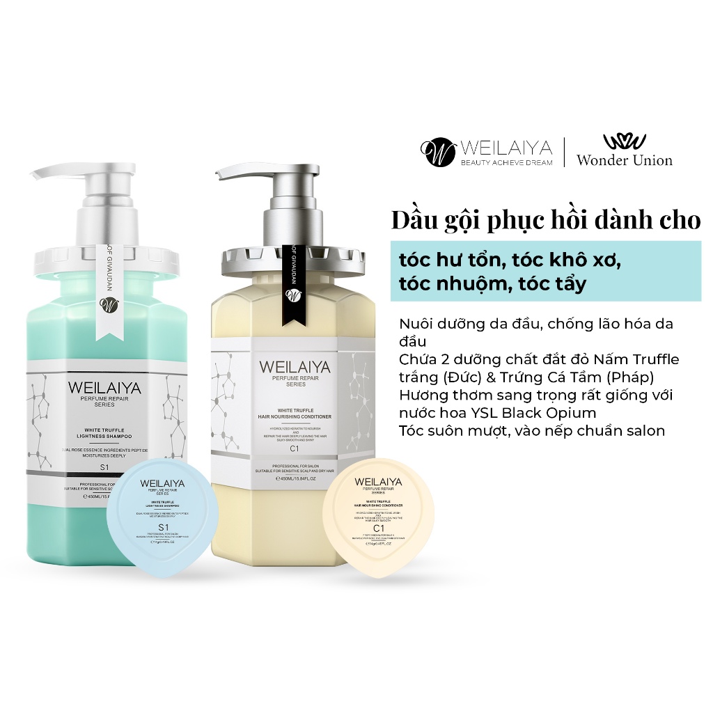 Ảnh Cặp dầu gội xả phục hồi Weilaiya chiết xuất nấm Truffle giúp chống lão hóa da đầu, mượt tóc cho tóc hư tổn chai 450ml x2 2