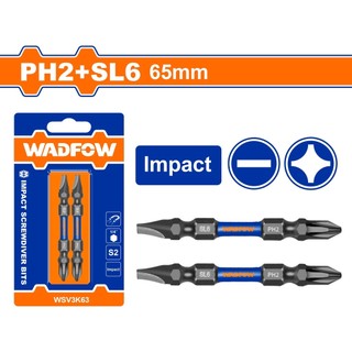 ĐỒ NGHỀ WADFOW Bộ 2 Mũi bắt vít đóng 2 đầu  PH2+SL6 65mm WSV3K63