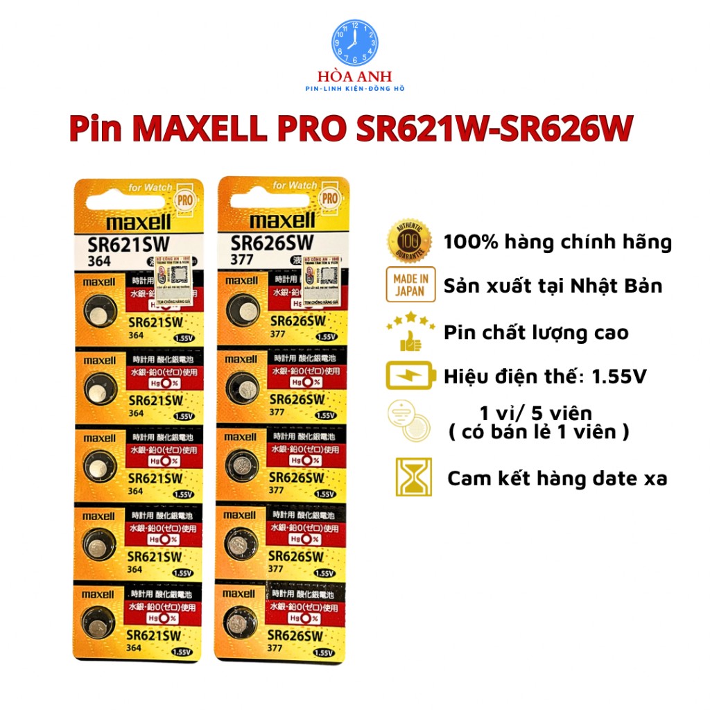 Pin MAXELL chính hãng SR621SW-SR626SW vỉ vàng (vỉ 5 viên) 1.5V | Shopee ...