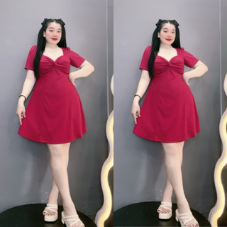 Đầm bigszie tay ngắn xoắn cúp ngực cổ nữ hoàng dáng váy chữ A vải dệt kim thun gân mềm mát G81