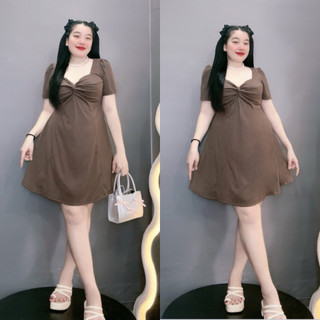 Đầm bigszie tay ngắn xoắn cúp ngực cổ nữ hoàng dáng váy chữ A vải dệt kim thun gân mềm mát G81