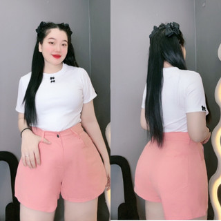 Quần đùi nữ bigsize ống rộng cạp cao cài nút chất vải kaki đứng form tôn dáng cho nàng 60-93kg Q502