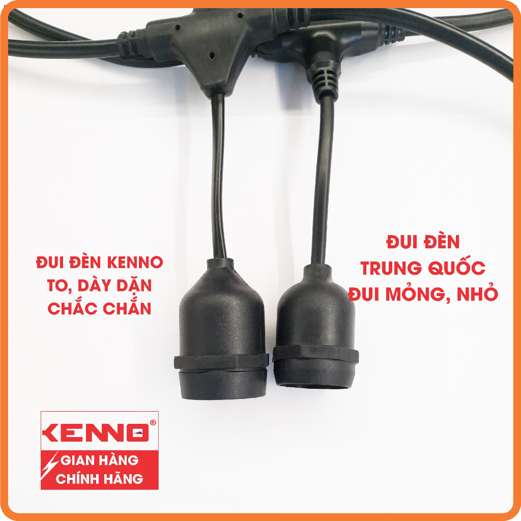 Dây đui đèn E27 kín nước, ngoài trời KENNO trang trí, LÕI ĐỒNG 100% quán cafe, trà sữa, gia đình