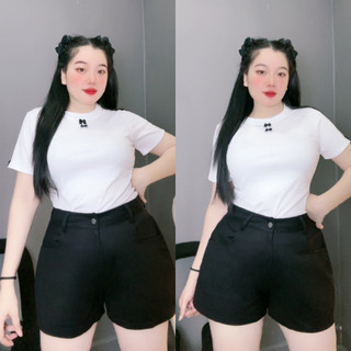 Quần đùi nữ bigsize ống rộng cạp cao cài nút chất vải kaki đứng form tôn dáng cho nàng 60-93kg Q502