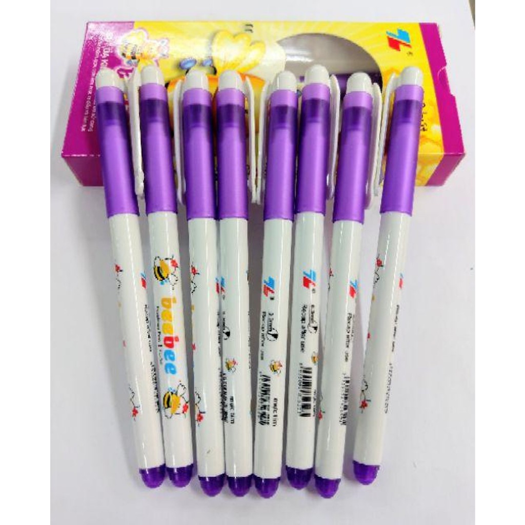 Hộp 10 chiếc bút bebe, bút dạ kim màu tím viết êm, màu đẹp