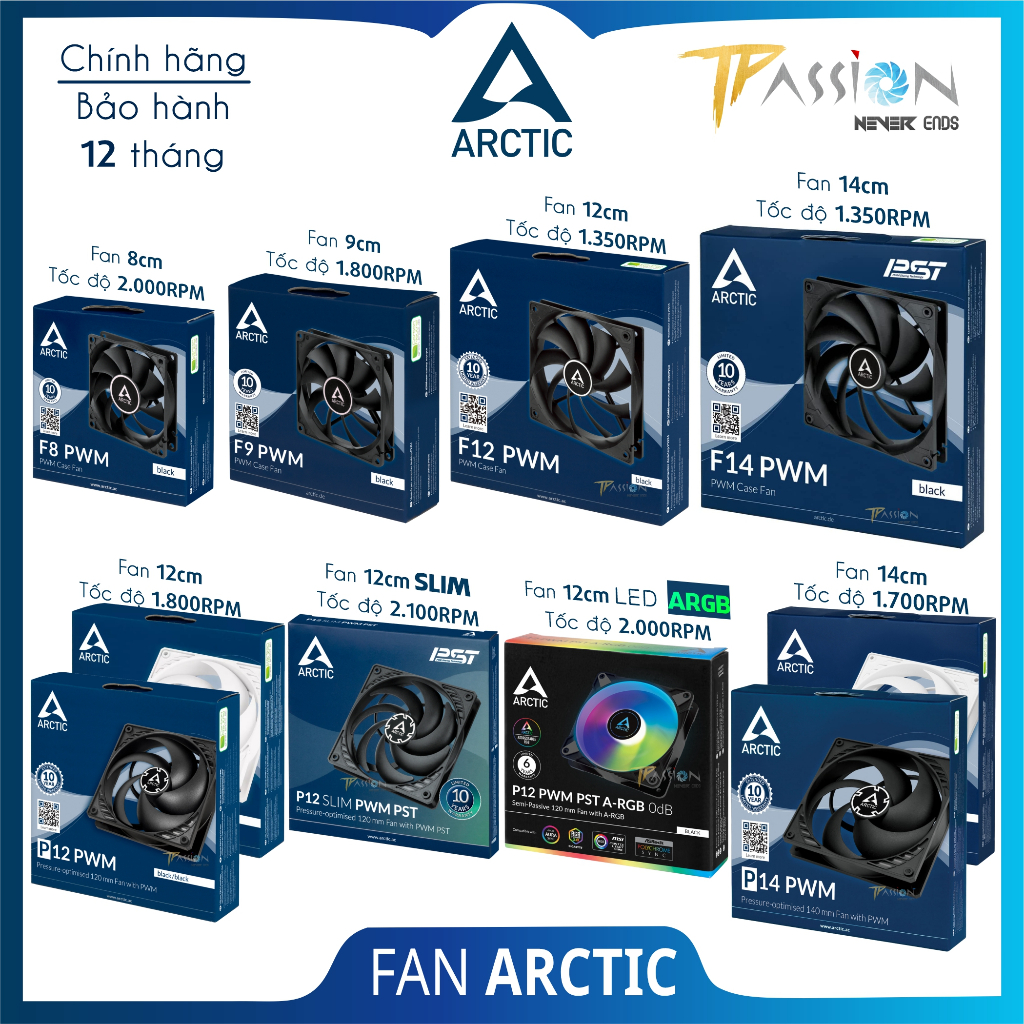 Quạt tản nhiệt Fan Case Arctic F8, F9, F12, F14, P8 P9 P12 P14 PRO Max, White, P14 PWM PST, Slim-Chính hãng, êm, bền | BigBuy360 - bigbuy360.vn