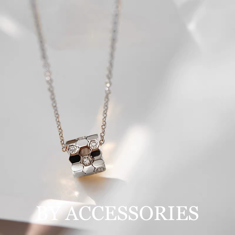 Dây chuyền nữ unisex titan kiểu xích mảnh phối mặt trụ hình tổ ong lục giác đính đá trắng lấp lánh không gỉ