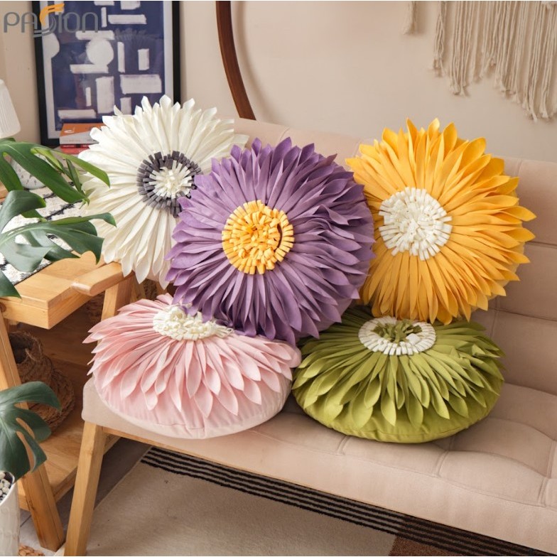 Vỏ Gối Tựa Lưng, Gối Sofa Đính Hoa Hướng Dương Sang Trọng