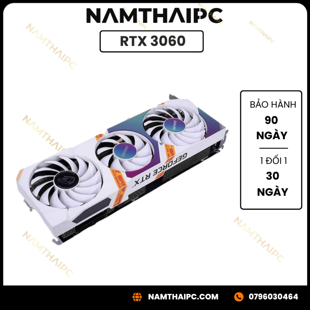 CARD MÀN HÌNH Colorful Igame RTX 3060 Ultra White OC 12GB L-V 3 Fan ...